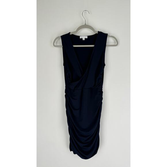 Socialite Surplice Top Mini Dress Ruched Gathered Sides Womens Small Navy Blue - Picture 3 of 8